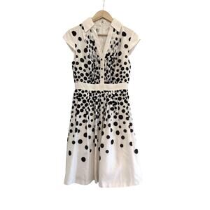 Kay Unger Polka Dot Knee Length Dress Womens 6 White Black Formal Preppy Event